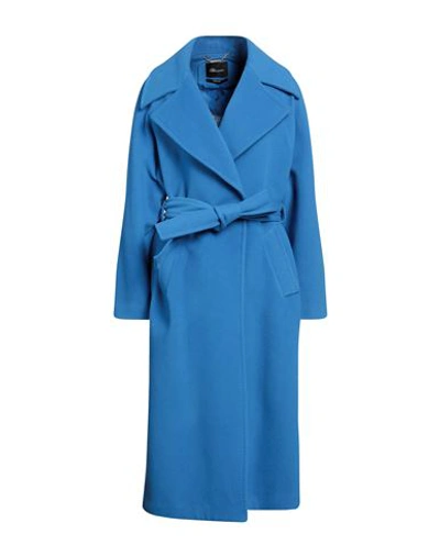 Blumarine Woman Coat Azure Size 10 Virgin Wool, Polyamide, Cashmere In Blue