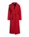 Blumarine Woman Coat Red Size 10 Virgin Wool, Polyamide, Cashmere