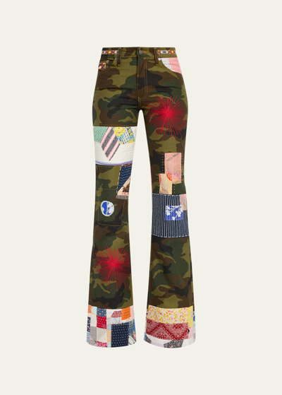 Cout De La Liberte Camo Patchwork Boot-cut Pants In Camouflage