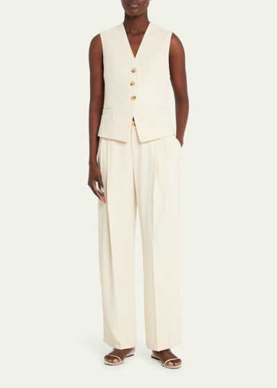 Vince Drop-waist Pleated Crepe Trousers In Birch