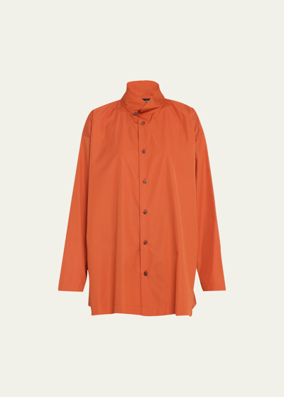 Eskandar Slim A-line Two Collar Shirt With Stepped Insert (long Length) In Burntorange