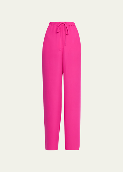 Valentino Drawstring Wide-leg Silk Fluid Pants In Pink