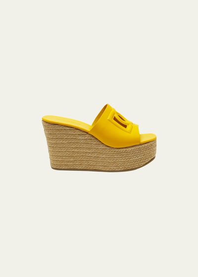 Dolce & Gabbana Dg Cutout Leather Espadrille Wedges In 8h279 Giallo Medi