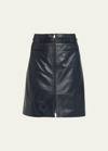 Proenza Schouler Glossy Leather Belted Skirt In Navy