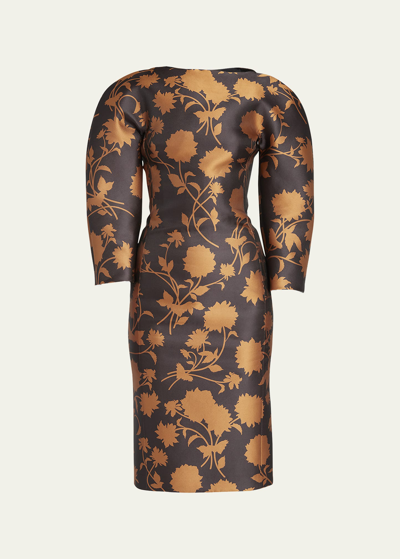 Versace Double Duchesse Floral-print Silk Cocktail Dress In Black Caramel