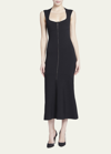 GIORGIO ARMANI SCOOP-NECK SLEEVELESS ZIP-FRONT KNIT MIDI DRESS