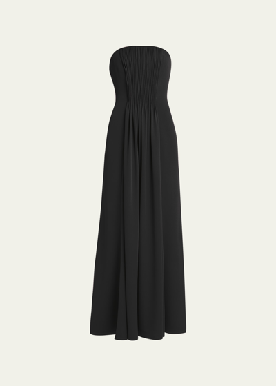 Giorgio Armani Strapless Plisse Gown In Solid Black