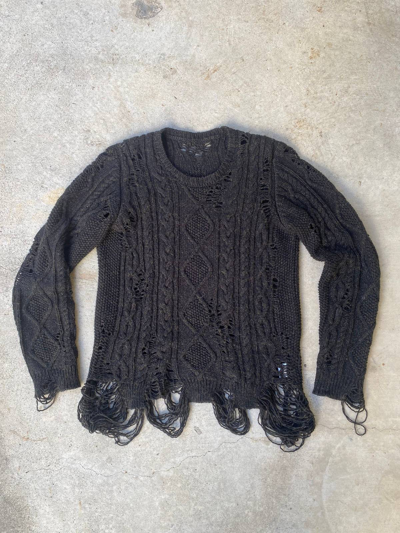 Pre-owned Miharayasuhiro Distressed Cable Knit Sweater In Washed Black