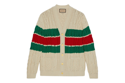 Pre-owned Gucci Cotton Web Cardigan Beige