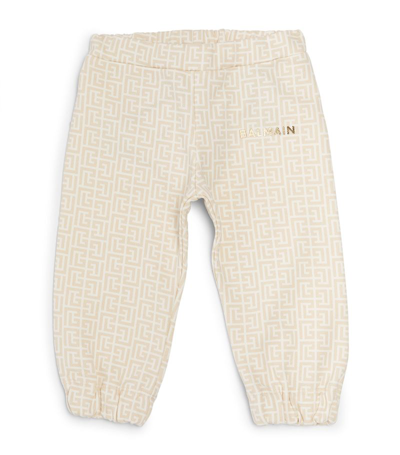 Balmain Babies' Monogram-pattern Cotton Track Pants In Neutrals