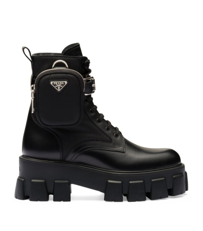 Prada Monolith Lace-up Boots With Pouch