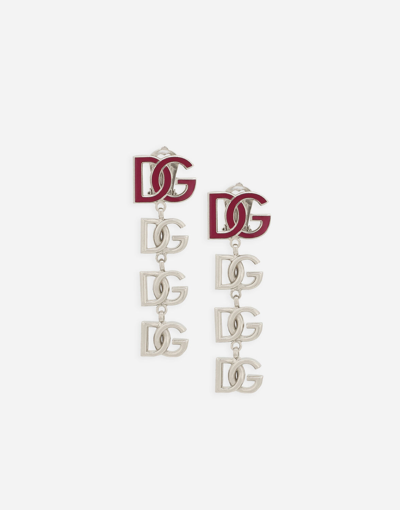 Dolce & Gabbana Long Earrings With Two-tone Dg Multi-logo In Silver