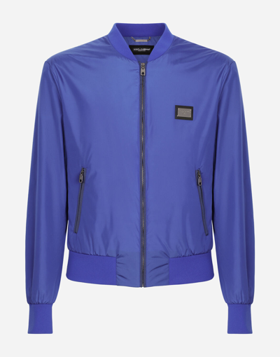 Dolce & Gabbana Nylon Jacket With Branded Tag In Blue
