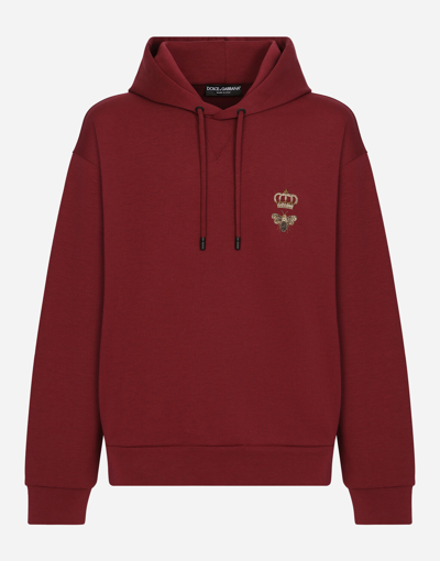 Dolce & Gabbana Cotton Jersey Hoodie With Embroidery In Bordeaux