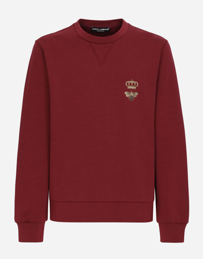 Dolce & Gabbana Cotton Jersey Sweatshirt With Embroidery In Wine