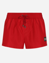 Dolce & Gabbana Short Swim Trunks With Branded Plate In Bordeaux
