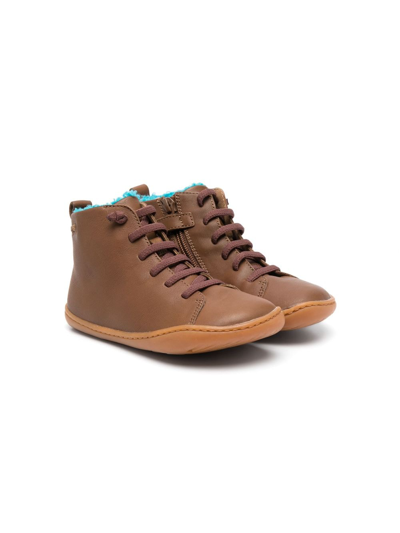 Camper Kids' Lace-up Leather Boots In Brown