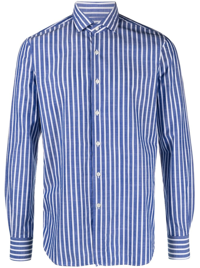 Xacus Striped Long-sleeve Cotton Shirt In Blue