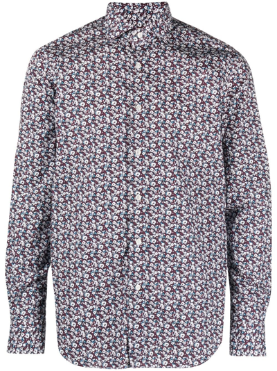 Xacus Floral-print Cotton Shirt In Red