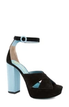 Valentina Rangoni Miglio Platform Sandal In Black Cashmere/ Sky