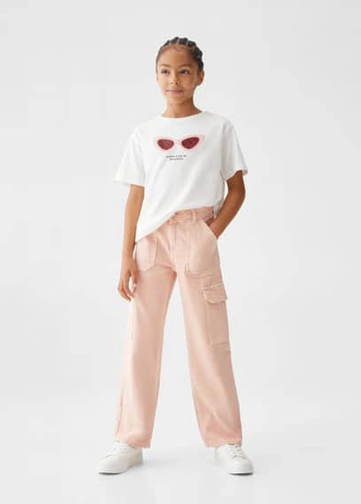 Mango Kids' Cotton Cargo Trousers Pink