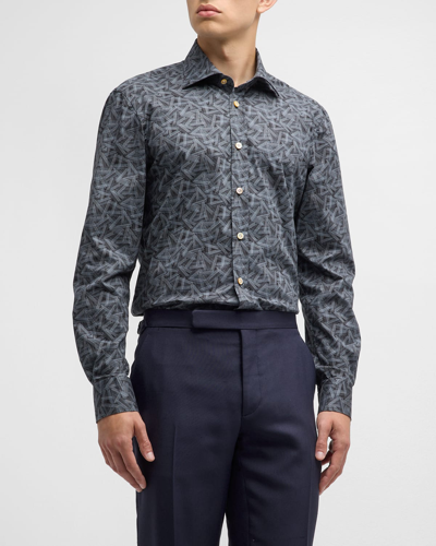 Kiton Men's Cotton-stretch Sport Shirt In Dark Blue