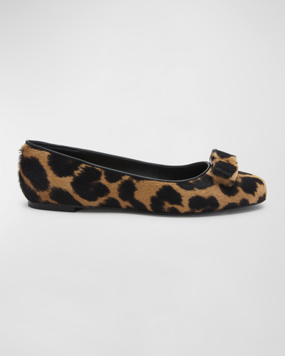 Ferragamo Siwar Leopard-print Bow Ballet Flats In Fondo Leo