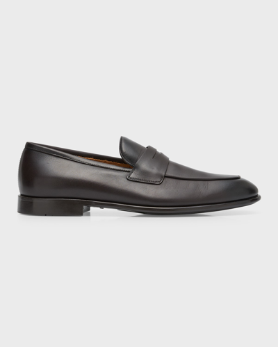 Ferragamo Men's Funes Leather Penny Loafers In Hickory