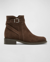 La Canadienne Sarah Suede Buckle Ankle Boots In Brunette