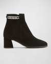 LA CANADIENNE ANDREA SUEDE CHAIN ANKLE BOOTIES