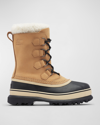 Sorel Caribou Fleece-trimmed Nubuck And Rubber Snow Boots In Buff