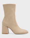 STUART WEITZMAN FLAREBLOCK STRETCH LEATHER ANKLE BOOTIES