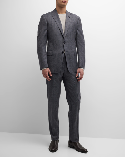 Giorgio Armani Men's Plaid Super 150s Wool Suit In Charcoal