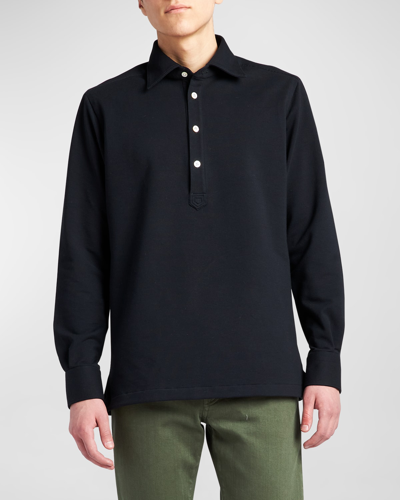 Kiton Men's Cotton-stretch Polo Shirt In Blk