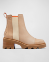 Sorel Joan Now Leather Chelsea Ankle Boots In Honest Beige Gum