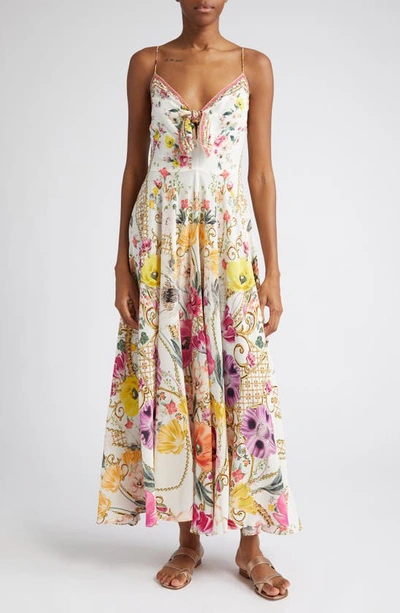 Camilla Destiny Calling Tie Front Silk Maxi Dress In Multicolor