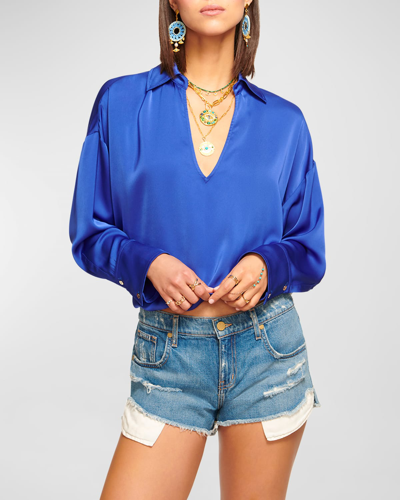 Ramy Brook Perry Satin Blouse In Cabana Blue