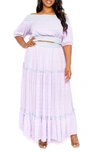 BUXOM COUTURE SMOCKED OFF THE SHOULDER PUFF SLEEVE TOP & MAXI SKIRT SET