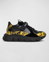 Versace Trigreca Leather Sneakers In Blackgold