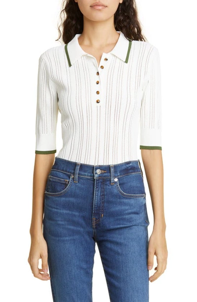 Veronica Beard Soza Knit Contrast Polo Top In Ivory