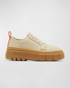 Sorel Caribou Leather Chunky Sneakers In Bleached Ceramic