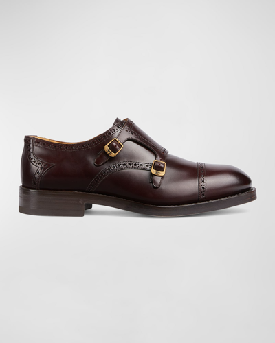 Gucci Men's Rooster Double Monk Strap Loafers In Bordeaux