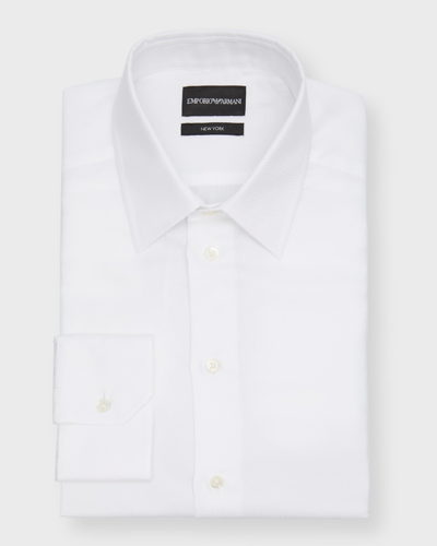 Emporio Armani Micro Chevron Textured New York Fit Shirt In Bianco