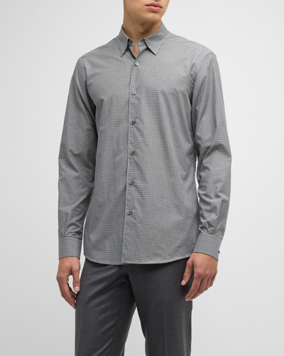 Zegna Men's Graph Check Cotton Sport Shirt In Dark Gray Check