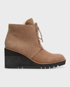 EILEEN FISHER ALPINE SUEDE LACE-UP WEDGE BOOTIES
