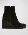 La Canadienne Go Suede Wedge Ankle Booties In Black