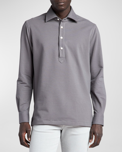 Kiton Men's Cotton-stretch Polo Shirt In Gray