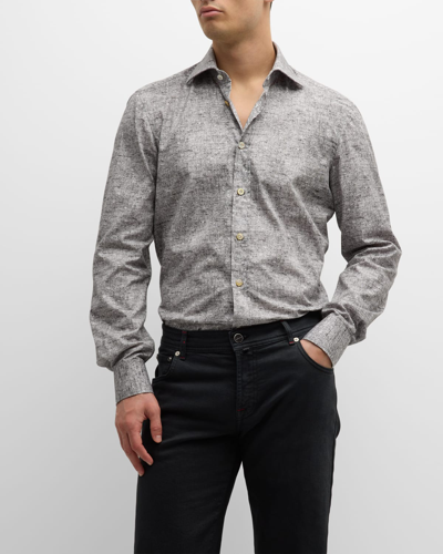 Kiton Men's Donegal-print Cotton Sport Shirt In Gray