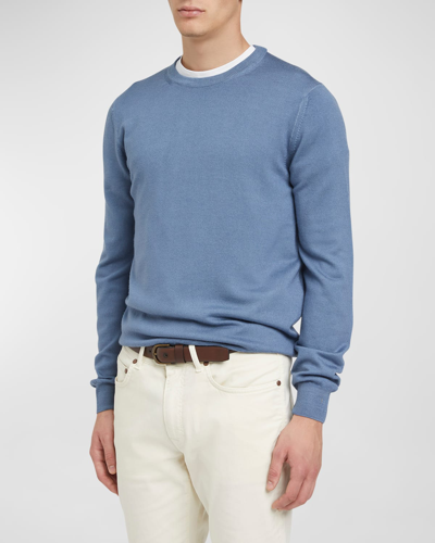 Boglioli Slim Fit Garment Dyed Wool Crewneck Jumper In Light Blue