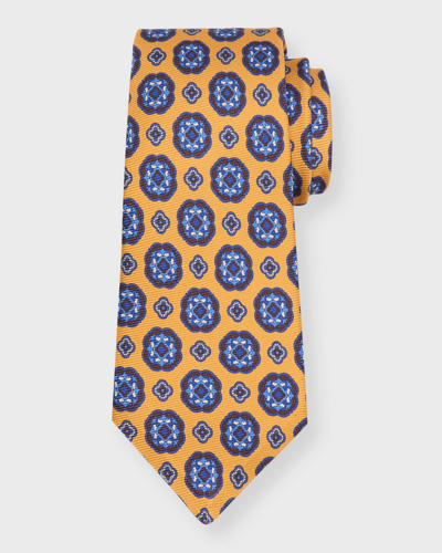 Kiton Men's Medallion-print Silk Tie In Yellow